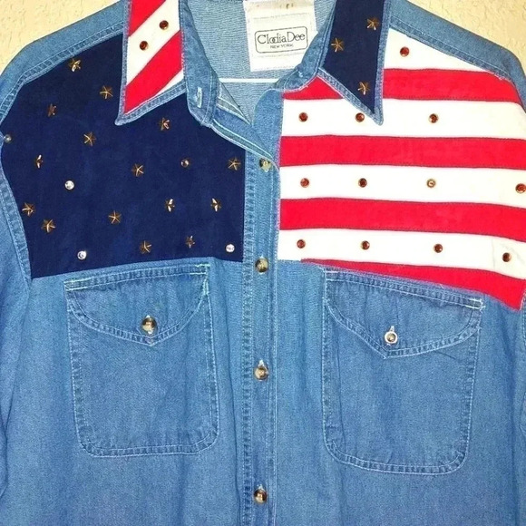 Clodia Dee denim Stars and Strips Shirt Size L - Picture 2 of 7